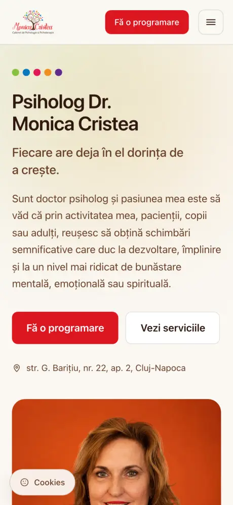 Aceeași primă pagină pe telefon, cu meniul strâns și butoanele unul sub altul.